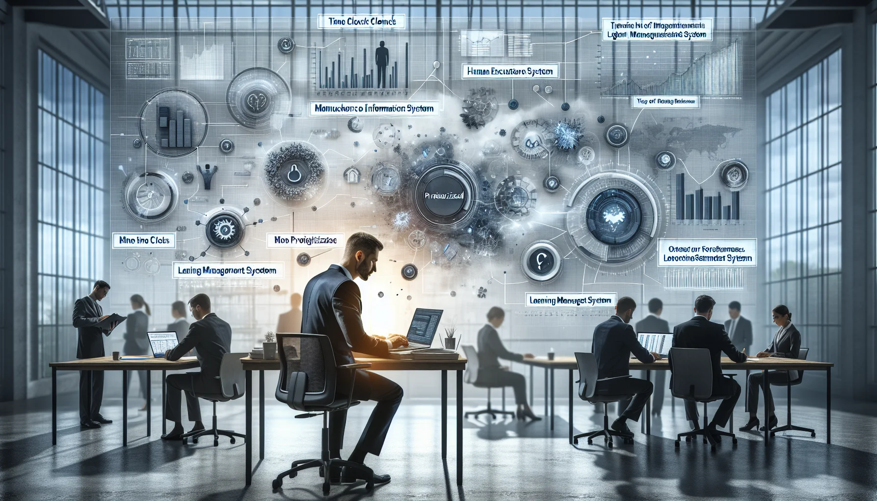 Plant manager dashboards showing real-time workforce analytics on screen
