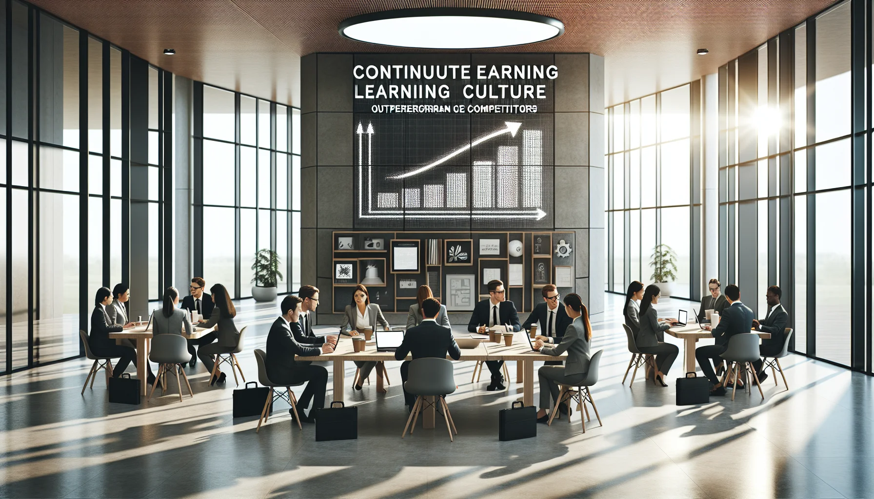 Team reviewing continuous learning culture metrics on dashboard