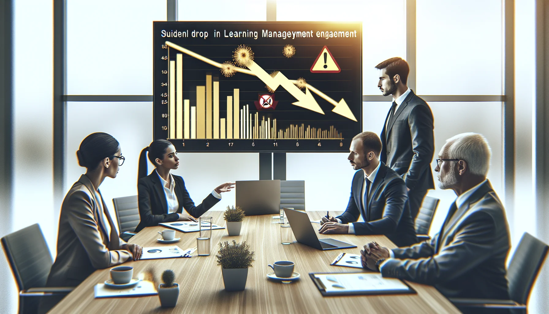 HR dashboard showing drop in LMS engagement trends