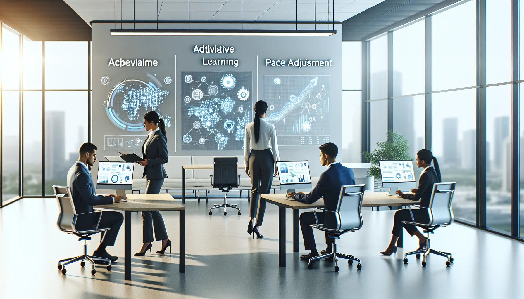 Educators reviewing adaptive learning dashboard and personalization metrics